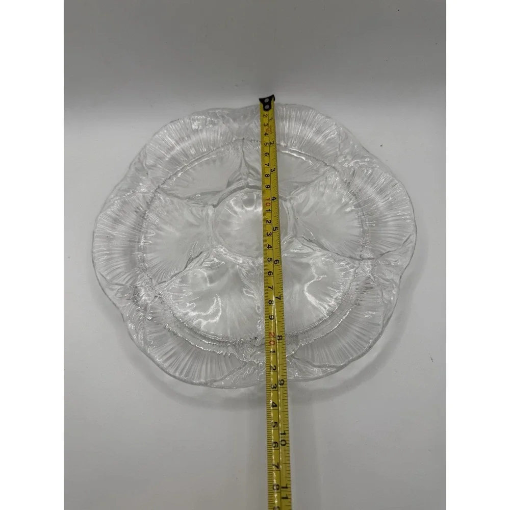 L.E. Smith Clear Glass Oyster Plate 6 Well Seafood Serving Dish Vintage 9